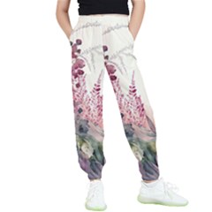 Ai Generated Flowers Watercolour Nature Plant Kids  Elastic Waist Pants by Ravend