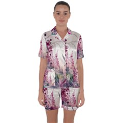 Ai Generated Flowers Watercolour Nature Plant Satin Short Sleeve Pajamas Set by Ravend