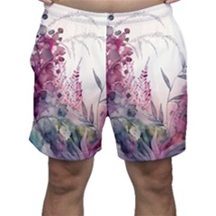 Ai Generated Flowers Watercolour Nature Plant Men s Shorts by Ravend