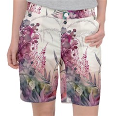 Ai Generated Flowers Watercolour Nature Plant Pocket Shorts by Ravend