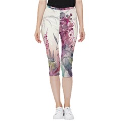 Ai Generated Flowers Watercolour Nature Plant Inside Out Lightweight Velour Capri Leggings  by Ravend