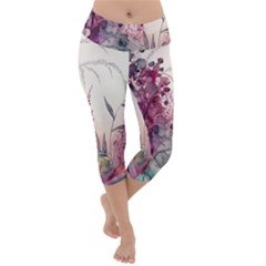 Ai Generated Flowers Watercolour Nature Plant Lightweight Velour Capri Yoga Leggings by Ravend