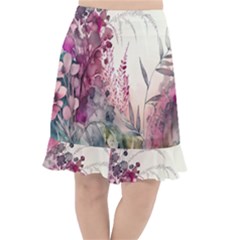 Ai Generated Flowers Watercolour Nature Plant Fishtail Chiffon Skirt by Ravend