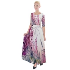 Ai Generated Flowers Watercolour Nature Plant Half Sleeves Maxi Dress by Ravend