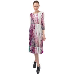 Ai Generated Flowers Watercolour Nature Plant Ruffle End Midi Chiffon Dress by Ravend