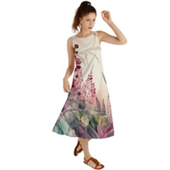 Ai Generated Flowers Watercolour Nature Plant Summer Maxi Dress by Ravend