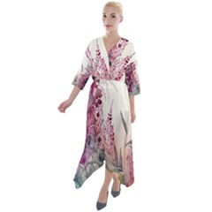 Ai Generated Flowers Watercolour Nature Plant Quarter Sleeve Wrap Front Maxi Dress by Ravend