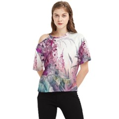 Ai Generated Flowers Watercolour Nature Plant One Shoulder Cut Out Tee by Ravend