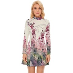 Ai Generated Flowers Watercolour Nature Plant Long Sleeve Velour Longline Dress