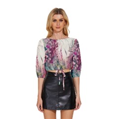 Ai Generated Flowers Watercolour Nature Plant Mid Sleeve Drawstring Hem Top by Ravend