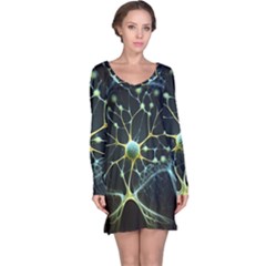 Ai Generated Neuron Network Connection Long Sleeve Nightdress by Ravend