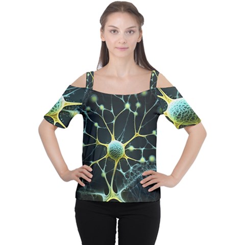 Ai Generated Neuron Network Connection Cutout Shoulder Tee by Ravend