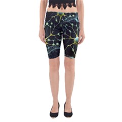 Ai Generated Neuron Network Connection Yoga Cropped Leggings by Ravend