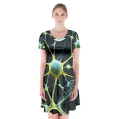 Ai Generated Neuron Network Connection Short Sleeve V-neck Flare Dress by Ravend