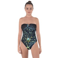 Ai Generated Neuron Network Connection Tie Back One Piece Swimsuit by Ravend