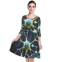 Ai Generated Neuron Network Connection Quarter Sleeve Waist Band Dress by Ravend