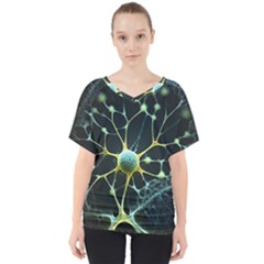 Ai Generated Neuron Network Connection V-neck Dolman Drape Top by Ravend