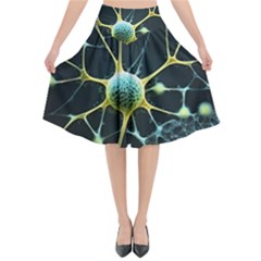 Ai Generated Neuron Network Connection Flared Midi Skirt by Ravend