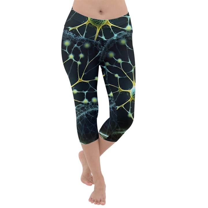 Ai Generated Neuron Network Connection Lightweight Velour Capri Yoga Leggings