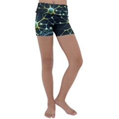 Ai Generated Neuron Network Connection Kids  Lightweight Velour Yoga Shorts by Ravend