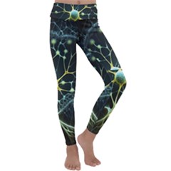 Ai Generated Neuron Network Connection Kids  Lightweight Velour Classic Yoga Leggings by Ravend