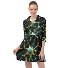 Ai Generated Neuron Network Connection Mini Skater Shirt Dress by Ravend