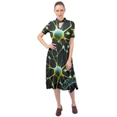 Ai Generated Neuron Network Connection Keyhole Neckline Chiffon Dress by Ravend