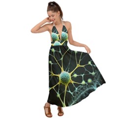 Ai Generated Neuron Network Connection Backless Maxi Beach Dress by Ravend