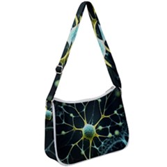 Ai Generated Neuron Network Connection Zip Up Shoulder Bag by Ravend