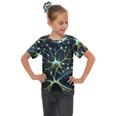 Ai Generated Neuron Network Connection Kids  Mesh Piece Tee by Ravend