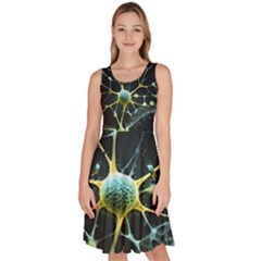 Ai Generated Neuron Network Connection Knee Length Skater Dress With Pockets by Ravend