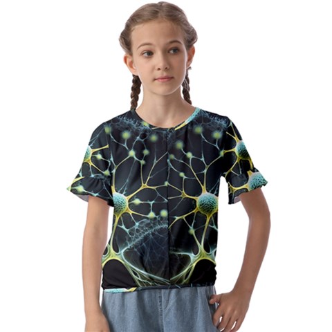 Ai Generated Neuron Network Connection Kids  Cuff Sleeve Scrunch Bottom Tee by Ravend