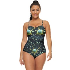 Ai Generated Neuron Network Connection Retro Full Coverage Swimsuit by Ravend