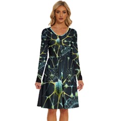 Ai Generated Neuron Network Connection Long Sleeve Dress With Pocket by Ravend