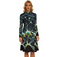 Ai Generated Neuron Network Connection Long Sleeve Shirt Collar A-line Dress by Ravend