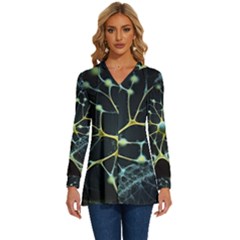 Ai Generated Neuron Network Connection Long Sleeve Drawstring Hooded Top by Ravend