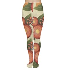 Flowers Leaves Pattern Flora Botany Drawing Art Tights