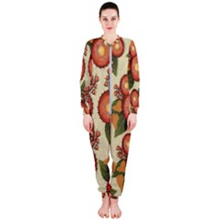 Flowers Leaves Pattern Flora Botany Drawing Art Onepiece Jumpsuit (ladies) by Ravend