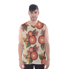 Flowers Leaves Pattern Flora Botany Drawing Art Men s Basketball Tank Top by Ravend