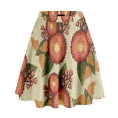 Flowers Leaves Pattern Flora Botany Drawing Art High Waist Skirt by Ravend