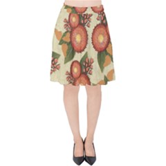 Flowers Leaves Pattern Flora Botany Drawing Art Velvet High Waist Skirt by Ravend