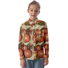 Flowers Leaves Pattern Flora Botany Drawing Art Kids  Long Sleeve Shirt by Ravend