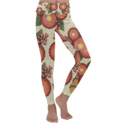 Flowers Leaves Pattern Flora Botany Drawing Art Kids  Lightweight Velour Classic Yoga Leggings by Ravend