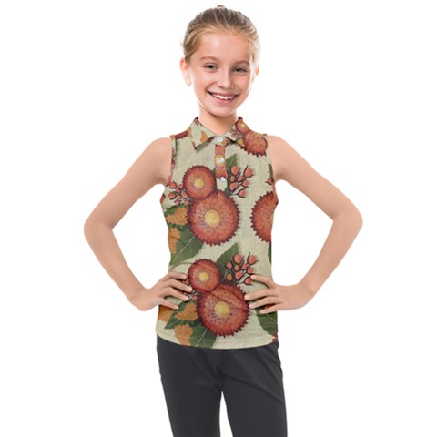 Flowers Leaves Pattern Flora Botany Drawing Art Kids  Sleeveless Polo Tee by Ravend