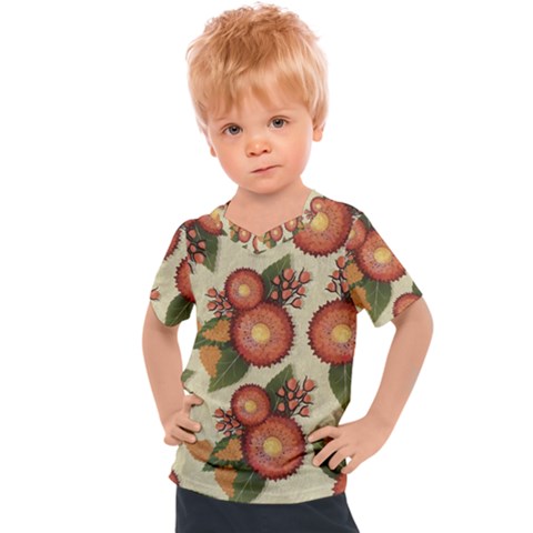 Flowers Leaves Pattern Flora Botany Drawing Art Kids  Sports Tee by Ravend