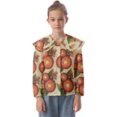 Flowers Leaves Pattern Flora Botany Drawing Art Kids  Peter Pan Collar Blouse by Ravend