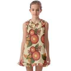 Flowers Leaves Pattern Flora Botany Drawing Art Kids  Pilgrim Collar Ruffle Hem Dress by Ravend