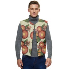 Flowers Leaves Pattern Flora Botany Drawing Art Men s Short Button Up Puffer Vest	