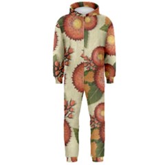 Flowers Leaves Pattern Flora Botany Drawing Art Hooded Jumpsuit (men) by Ravend