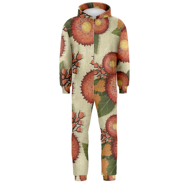 Flowers Leaves Pattern Flora Botany Drawing Art Hooded Jumpsuit (Men)